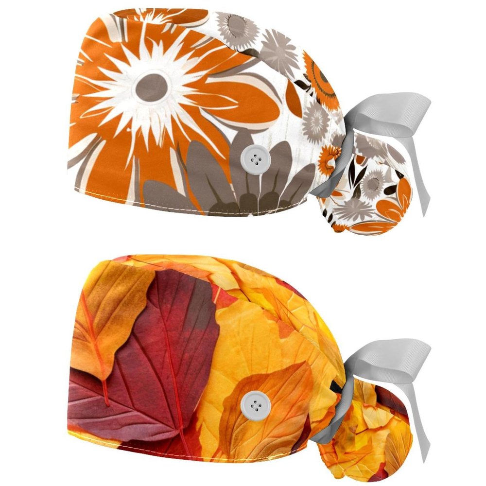 2-Pc,Gourd-Shaped Working Cap,Fisherman Hat with Buttons and Cotton Sweatband,Art Flower Blossom Retro