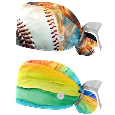 2-Pc,Gourd-Shaped Working Cap,Fisherman Hat with Buttons and Cotton Sweatband,Baseball in Fire and Water