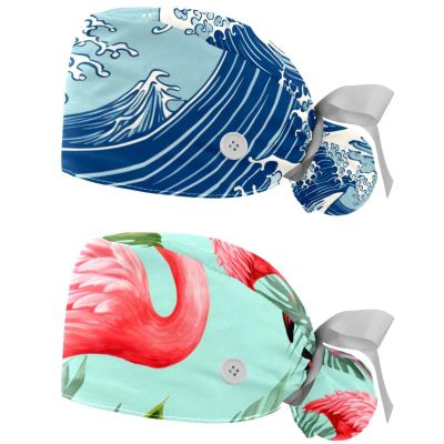 2-Pc,Gourd-Shaped Working Cap,Fisherman Hat with Buttons and Cotton Sweatband,Blue Waves Abstract Ocean