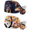 2-Pc,Nurse Scrub Caps,Scrub Hats with Buttons and Cotton Sweatband,Black Brown Dachshund Dog view 1