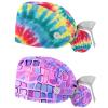2-Pc,Nurse Scrub Caps,Scrub Hats with Buttons and Cotton Sweatband,Bright Watercolor Tie Dye view 1