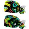 2-Pc,Nurse Scrub Caps,Scrub Hats with Buttons and Cotton Sweatband,Chameleon Tropical Leaves view 1