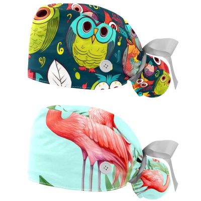 2-Pc,Gourd-Shaped Working Cap,Fisherman Hat with Buttons and Cotton Sweatband,Cartoon Bird and Owl