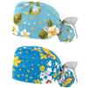 2-Pc,Nurse Scrub Caps,Scrub Hats with Buttons and Cotton Sweatband,Butterfly Blue Background Flowers view 1
