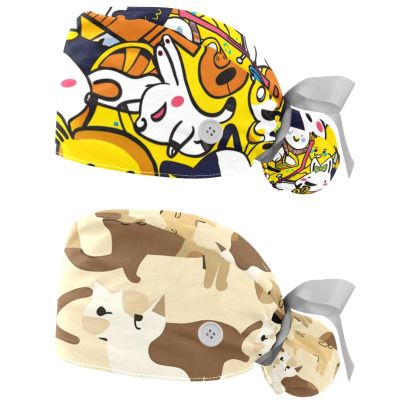 2-Pc,Gourd-Shaped Working Cap,Fisherman Hat with Buttons and Cotton Sweatband,Cats Penguin Rabbit Frog