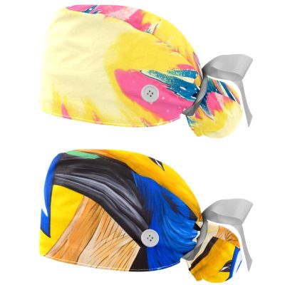 2-Pc,Nurse Scrub Caps,Scrub Hats with Buttons and Cotton Sweatband,Abstract Art Texture Pattern