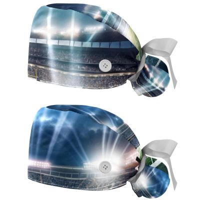 2-Pc,Nurse Scrub Caps,Scrub Hats with Buttons and Cotton Sweatband,American Football Soccer Stadium