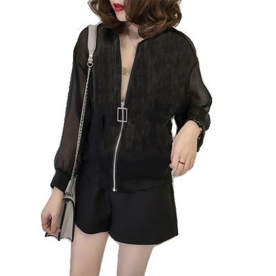 Xingfenly Women Organza Jackets Summer Tops Coat -sunburn Cardigan Spring Clothes Female Long Sleeve Chiffon Shirt s2 Black XXL