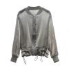 Xingfenly Women Organza Jackets Summer Tops Coat -sunburn Cardigan Spring Clothes Female Long Sleeve Chiffon Shirt s2 Black XXL view 2