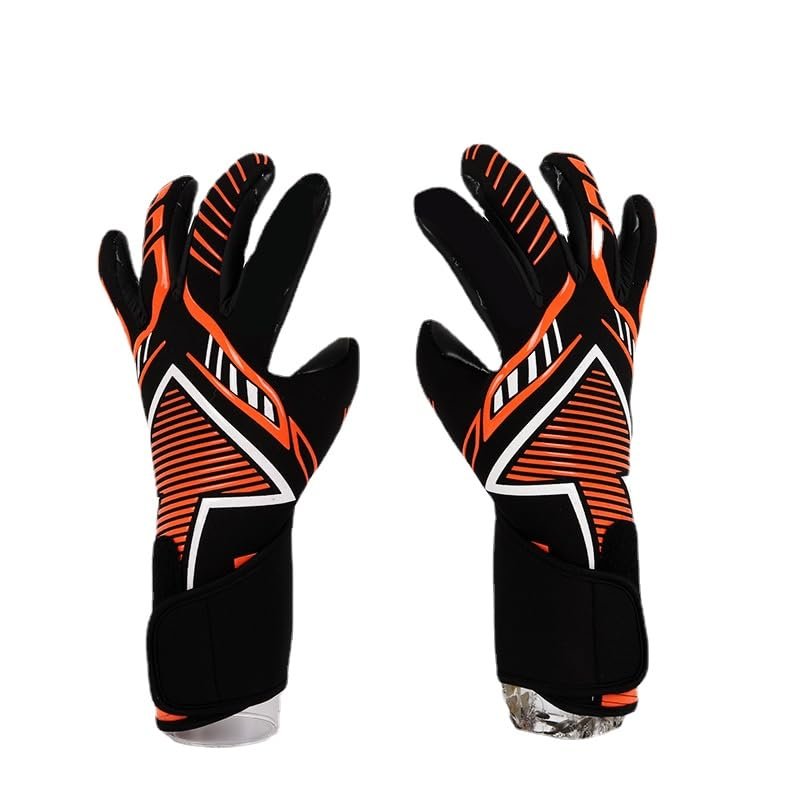 GJPWAKWM Soccer Goalkeeper Gloves Goalie Training Gloves Strong Grip Anti-Slip and Breathable for Adults and Children (Orange Black,9)