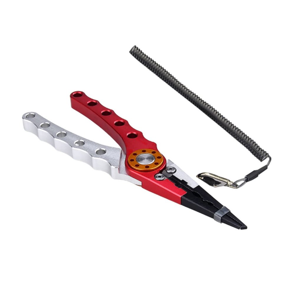 Kisangel Aluminum Alloy Fishing Pliers with Wire Cutter Non-slip Handles Hook Remover Lures Clamp Includes Anti-lose Lanyard for Easy Storage Silver Red