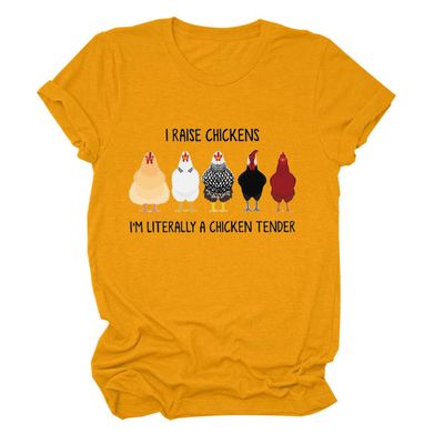 Shirts for Women I Raise Chickens Funny Graphic Chicken Tee Summer Chicken Lover T-Shirt Short Sleeve Crewneck Tops Yellow