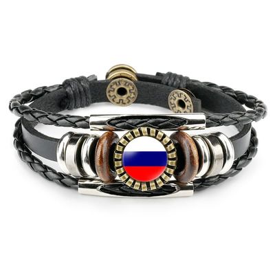 ZENRUIMING European national flag leather bracelet, Time Gem leather bracelet, Sports event fan cheer bracelet (Russia, Russia, One size, Flag color)