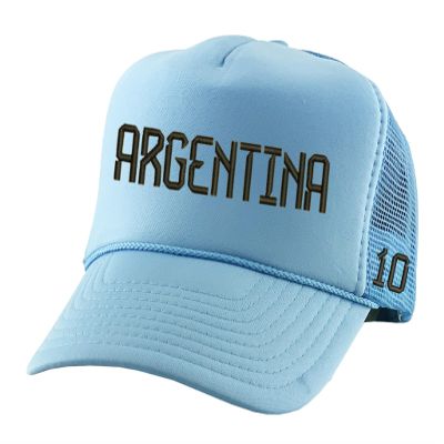 Argentina Hat National Pride Embroidered Cap Soccer Fan Sport Caps (Trucker, Black Argentina, Light Blue)