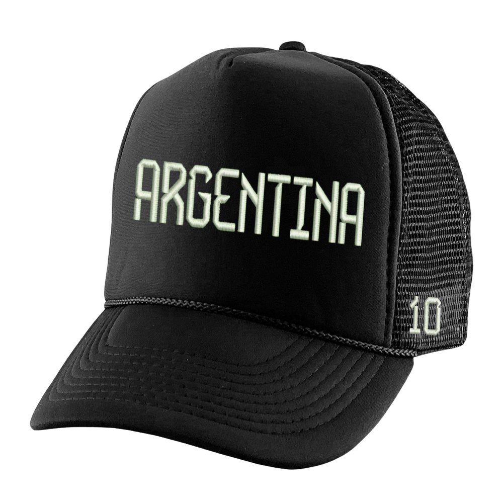 Argentina Hat National Pride Embroidered Cap Soccer Fan Sport Caps (Trucker, White Argentina, Black)