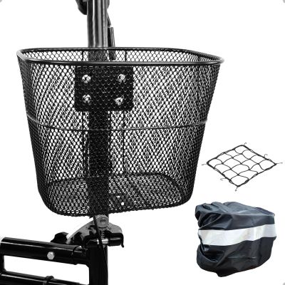 Mkuero Knee Scooter Basket with Cargo Net and Cover, Metal Bicycle Basket for Jetson Products Bolt, Bolt Pro, LX10, Axle, Bolt Up, Knee Scooter and Electric Bicycle, Small, Black