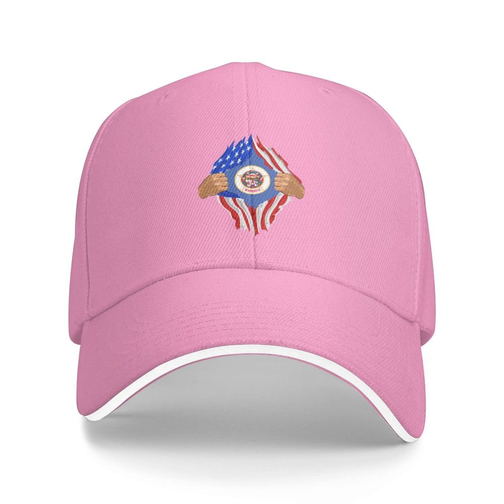 Hand Tear Flag of Minnesota Baseball Cap Sandwich Brim Hats for Men Women Adjustable Caps Pink