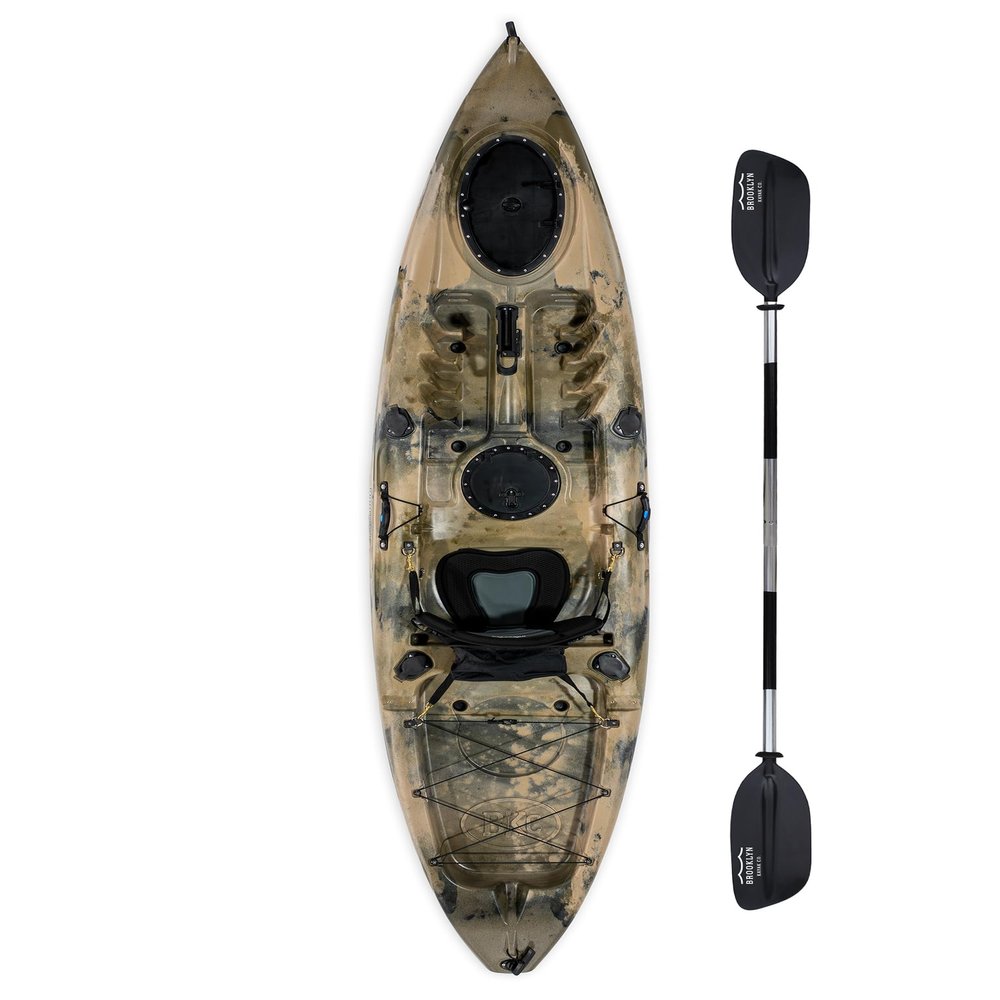Brooklyn 11.0 Single Sit-On-Top Kayak with Paddle & Padded Seat by BKC  Stable Fishing & Recreation Kayak, 420 lb Capacity, Dry Storage Hatches, Lightweight 58 lb Design (Camo)