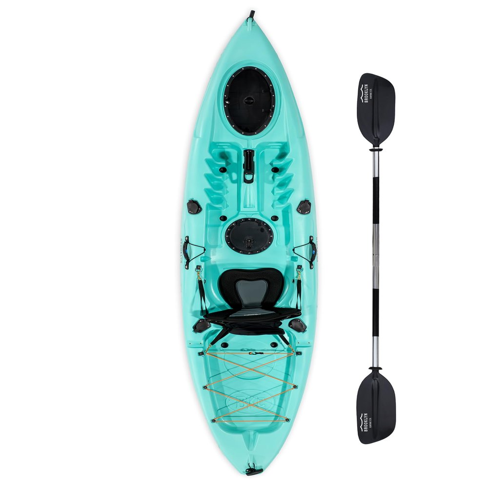 Brooklyn 11.0 Single Sit-On-Top Kayak with Paddle & Padded Seat by BKC  Stable Fishing & Recreation Kayak, 420 lb Capacity, Dry Storage Hatches, Lightweight 58 lb Design (Teal)