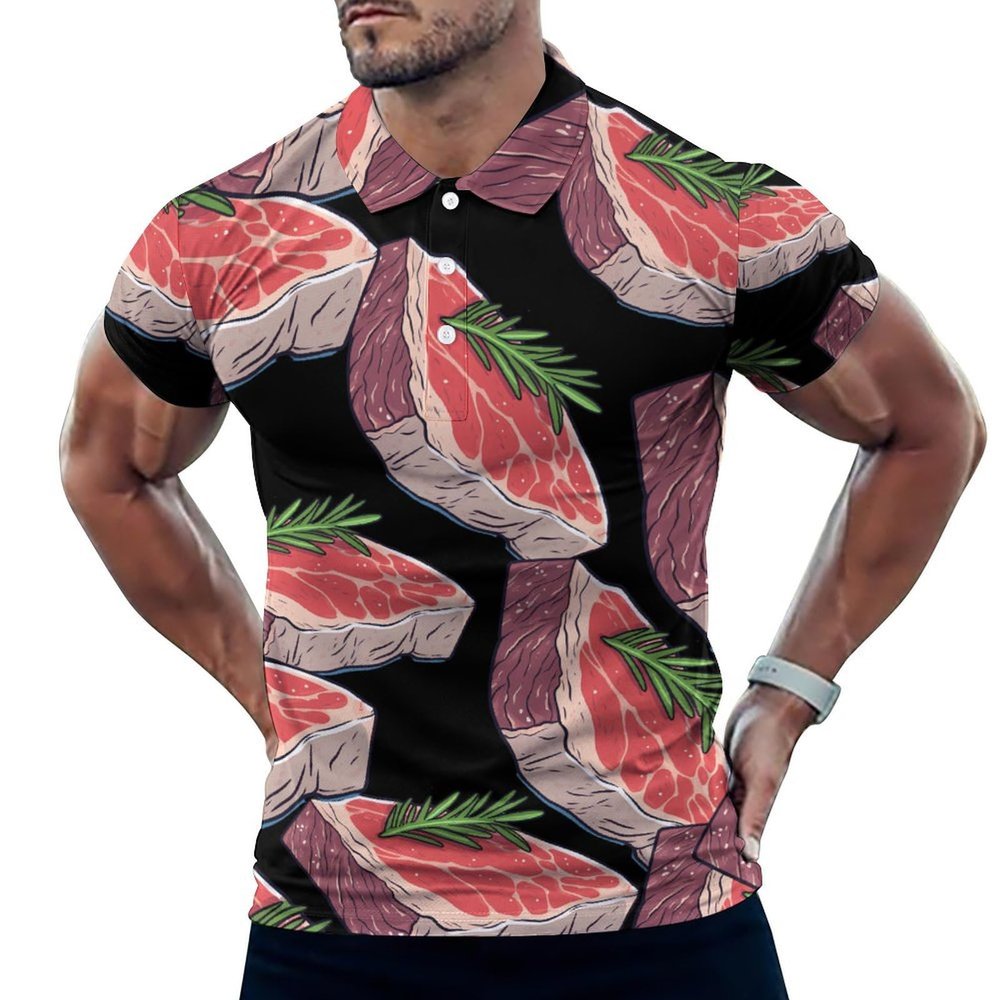Food Steak Men's Polo Shirt Casual Golf Polo Shirt Short Sleeve Sports T-Shirt XL