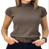 Saodimallsu Womens Short Sleeve Sweater Mock Neck Summer Casual Basic Knit Slim Fitted Pullover Tops Shirt Coffee view 1