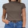 Saodimallsu Womens Short Sleeve Sweater Mock Neck Summer Casual Basic Knit Slim Fitted Pullover Tops Shirt Coffee view 2