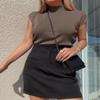 Saodimallsu Womens Short Sleeve Sweater Mock Neck Summer Casual Basic Knit Slim Fitted Pullover Tops Shirt Coffee view 3