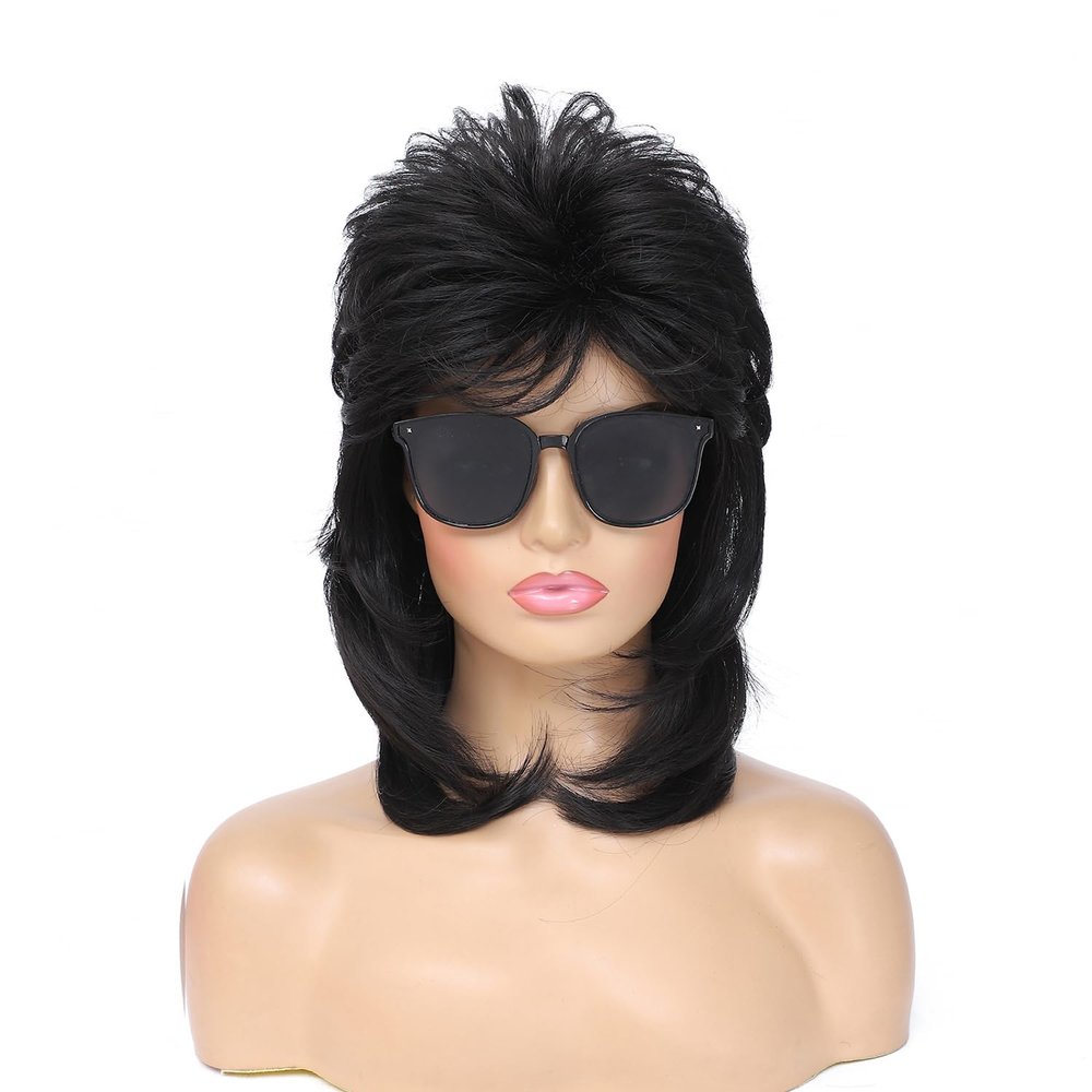 Adequate Mullet Wigs for Women,Joe Dirt,Emo Wig,80s 90s Costumes Fancy Party Accessory Cosplay Wig,Halloween Man x (Black)
