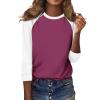 3/4 Length Sleeve Womens Tops Casual Cropped Shoulder Sleeves Patchwork Striped Print Round Neck Blouse Loose Blouses view 3
