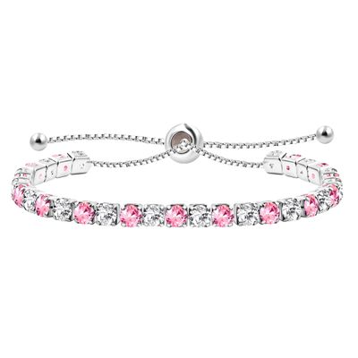 Tobestu Platinum Plated Adjustable Pull String Tennis Bracelet  Pink and White CZ Fashion Accessory for Women YA4375