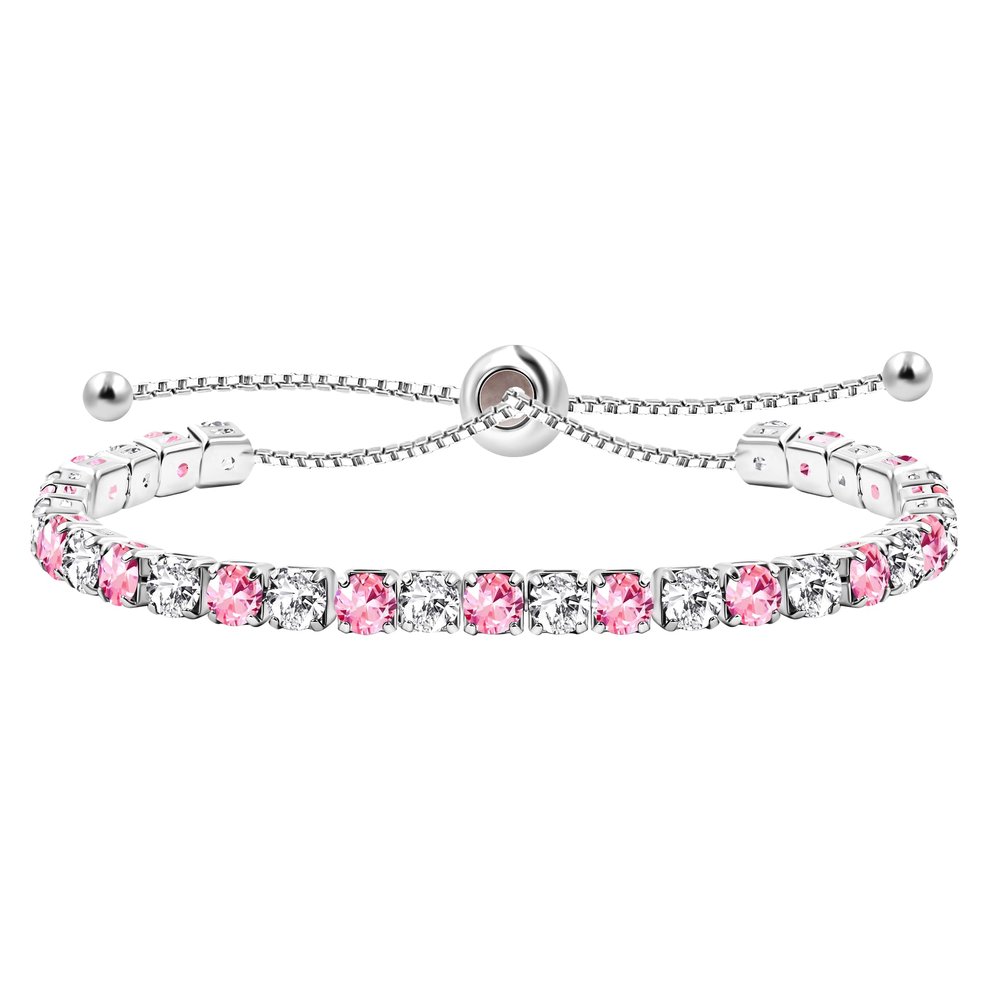 Tobestu Platinum Plated Adjustable Pull String Tennis Bracelet  Pink and White CZ Fashion Accessory for Women YA4375