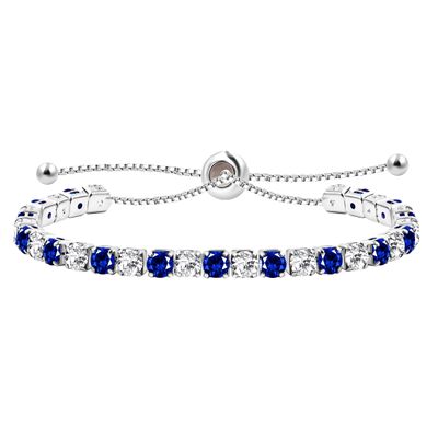 Tobestu Platinum Plated Adjustable Pull String Tennis Bracelet Blue and White Cubic Zirconia Elegant Sparkle Jewelry YA4375
