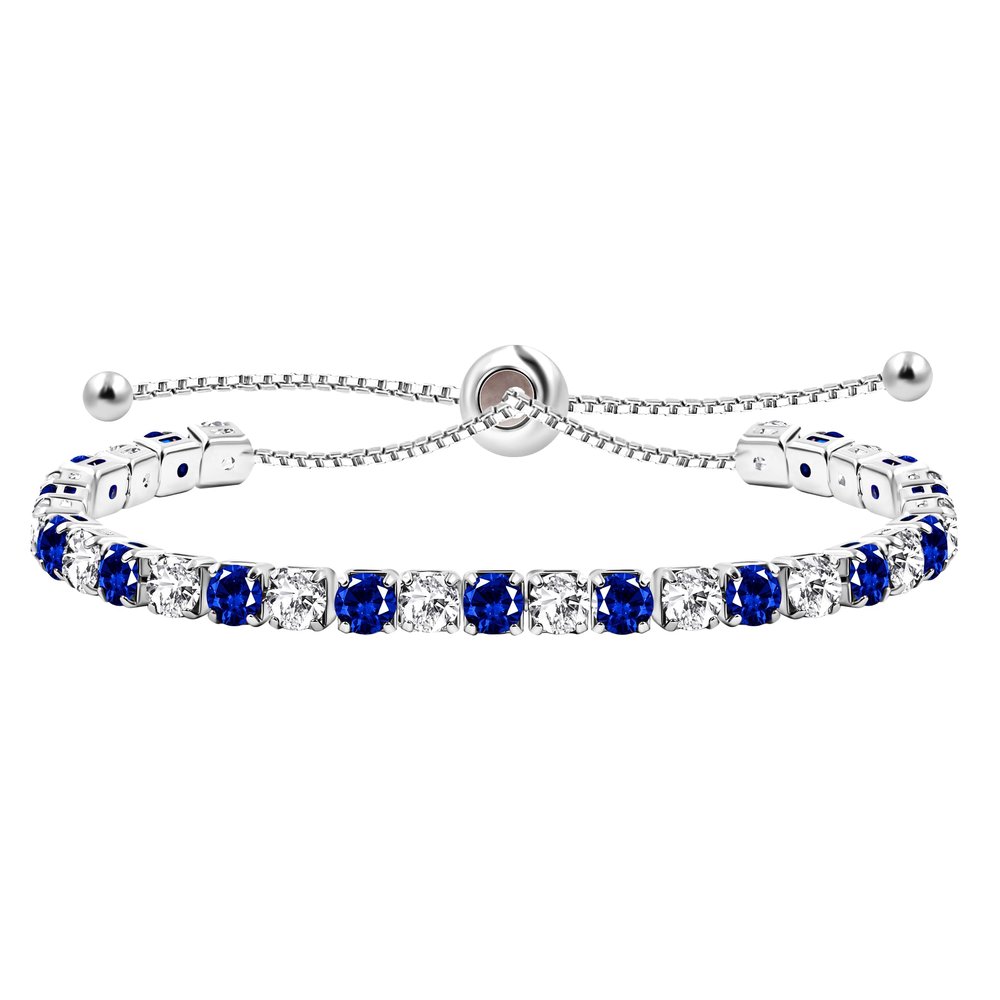 Tobestu Platinum Plated Adjustable Pull String Tennis Bracelet Blue and White Cubic Zirconia Elegant Sparkle Jewelry YA4375