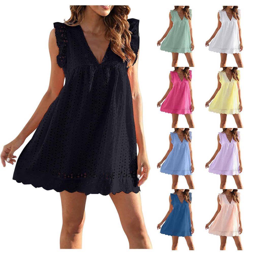 2024 Summer Dresses for Women's Plus Size Sleeveless Sundresses Casual Retro Floral Crewneck Dresses Beach Boho Skirt Black
