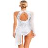 Xnihocha Womens Glitter Sequins Figure Ice Skating Dress One Shoulder Leotard Lyrical Dance Performance Costume Silver Large view 2