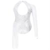 Xnihocha Womens Glitter Sequins Figure Ice Skating Dress One Shoulder Leotard Lyrical Dance Performance Costume Silver Large view 4