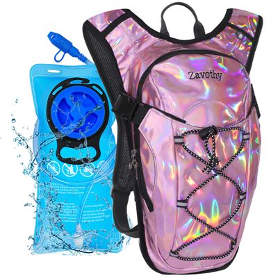 Zavothy Rave Hydration Backpack with 2L Bladder, Lightweight Festival Hydration Pack for EDM, Concerts & Music Festivals, Adjustable Hydration Backpack for Men & Women Pink