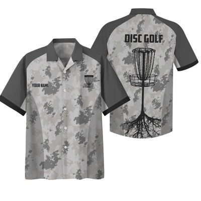 Casual Novelty Disc Golf Hawaii Shirt Custom Grey Disc Golf Basket Button Shirt Disc Golf Themed Hawaiian Shirt 3XL