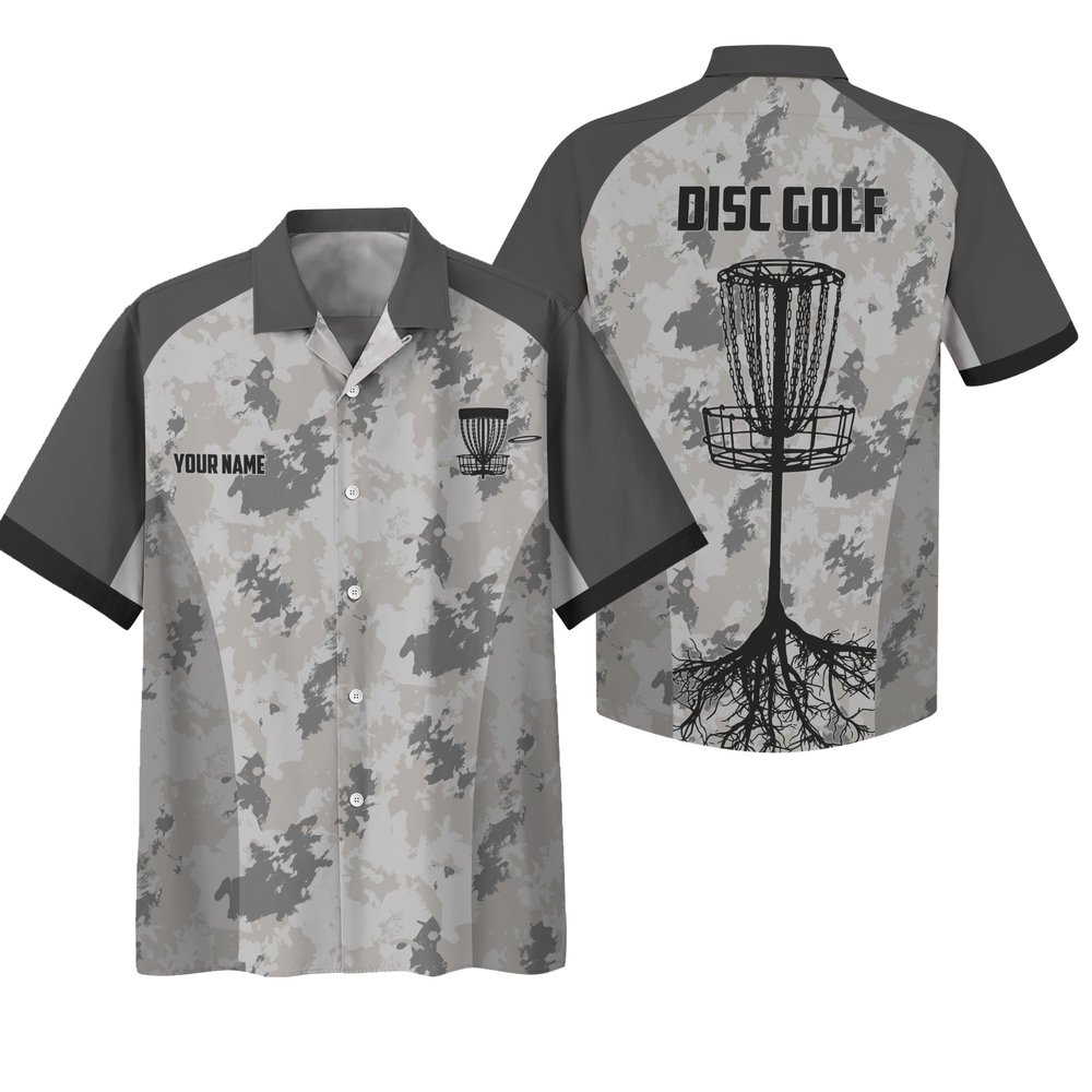 Casual Novelty Disc Golf Hawaii Shirt Custom Grey Disc Golf Basket Button Shirt Disc Golf Themed Hawaiian Shirt 3XL