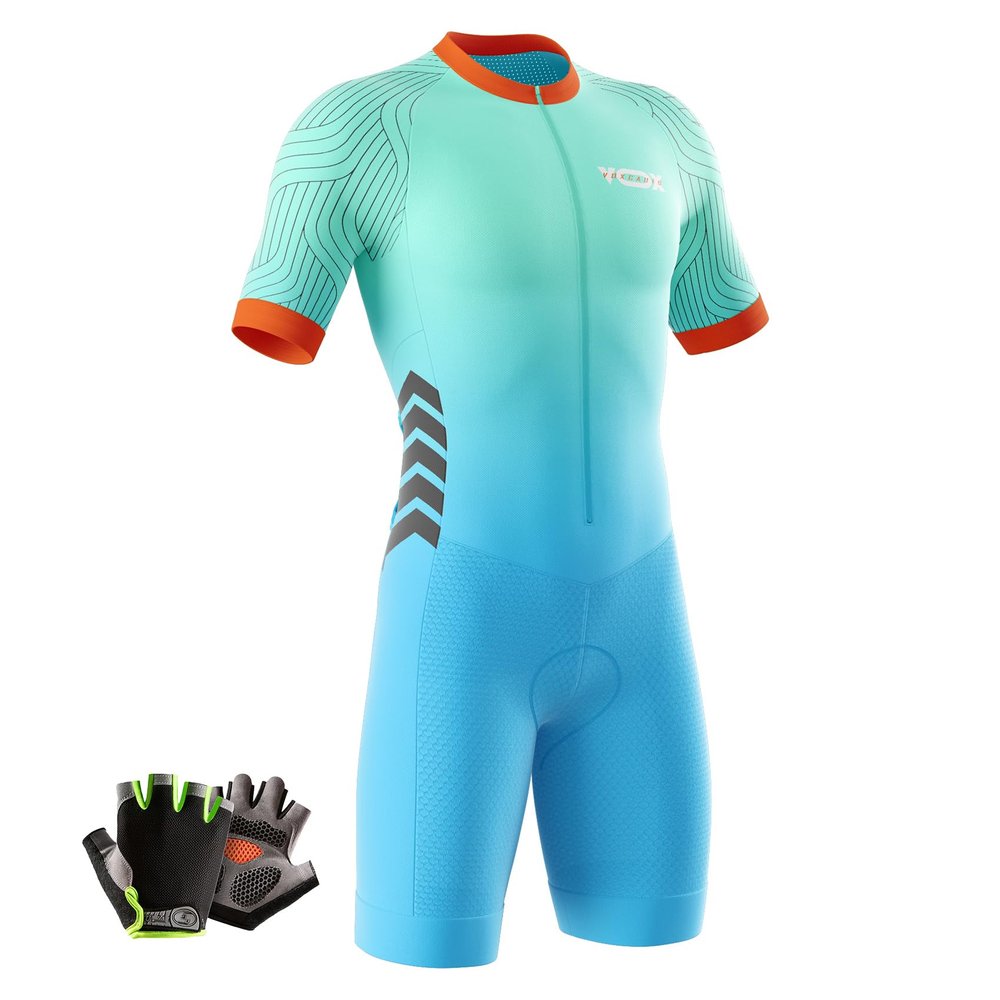 VOXCAUTQ Men's Cycling Skinsuit,Triathlon Suit Men,Trisuit for Swimming, Cycling, Running, Duathlon (Typ-9,XXS)
