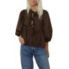 Women Puff Sleeve Peplum Shirts Tie Front Ruffle Babydoll Blouse Tops Teen Girls Lace up Cute Oversized Y2K Tops (Dark Brown, M) view 1