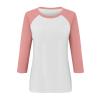 3/4 Length Sleeve Womens Tops Casual Cropped Shoulder Sleeves Patchwork Striped Print Round Neck Blouse Loose Blouses view 4