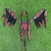 MOUSM One Ear Argentina Cow Leather Headstall & Breast Collar Set with Red Heart Cut Patches and Fringe - Equestrian Gift, Premium Concho view 3