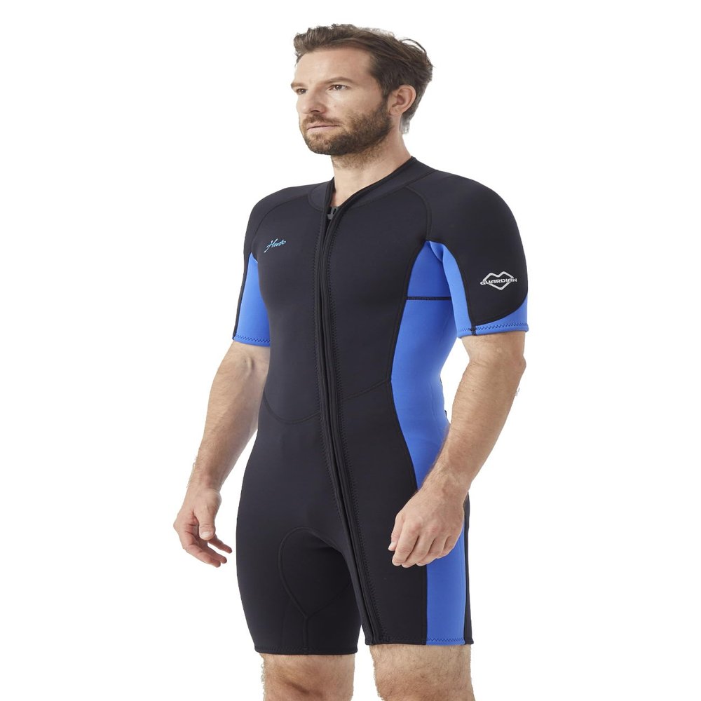 Hevto Shorty Wetsuits Men 2mm Neoprene Short Wet Suit Front Zip for Surfing Diving Kayaking Swimming Paddleboard (M1S-Blue, 4XL)