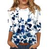 2025 3/4 Sleeve Tops for Women 3/4 Length Sleeve Womens Tops 2025 Floral Print Vintage Fashion Casual Loose with Round Neck Plus Size Shirts Wine XX-Large view 1