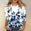 2025 3/4 Sleeve Tops for Women 3/4 Length Sleeve Womens Tops 2025 Floral Print Vintage Fashion Casual Loose with Round Neck Plus Size Shirts Wine XX-Large view 2