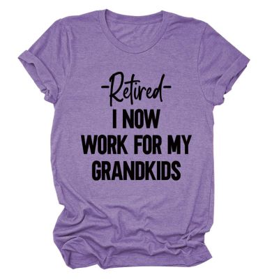 I Now Work for My Grandkids Shirt Women's Funny Grandma T Shirt Casual Short Sleeve Round Neck Tees Grandma Gifts Purple