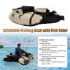 IOENC 53.5 * 41.5IN Outdoor Fishing Boat with Paddle, Flippers, 20IN Fish Ruler, Pump, Storage Pockets, Adjustable Straps, 286.6LBS Load Bearing Capacity Belly Boat for River Lake Bass Fly Fishing view 2