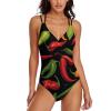 Hot Chili Pepper Womens One Piece Swimsuits V Neck Bathing Suits Slimming Swimwear M view 1