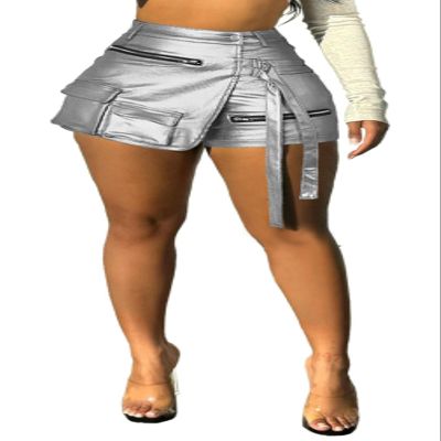 lovecarnation Women's Metallic Sexy Cargo Shorts Elastic High Waist Stretch Hotpants Rave Pants Party Clubwear G0659 Silver S